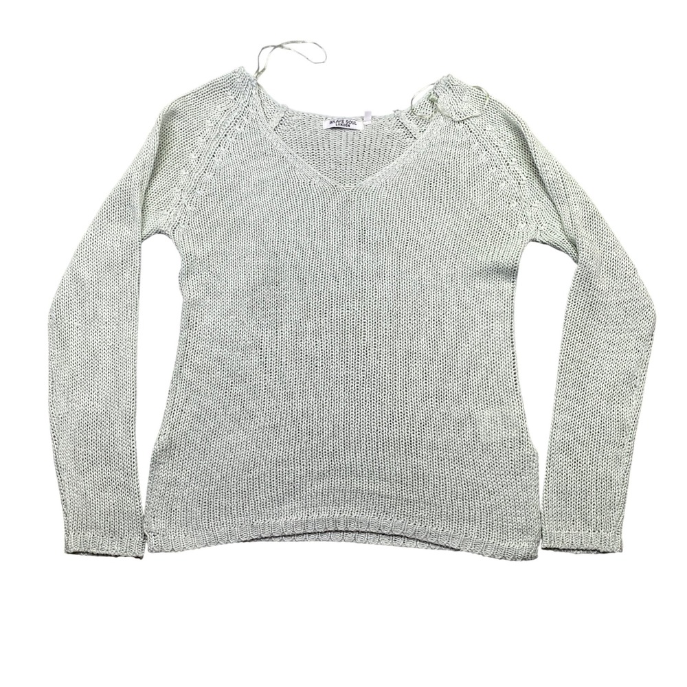 Brave Soul London Light Green Knit V-Neck‎ Long Sleeve Sweater Top XS Boho